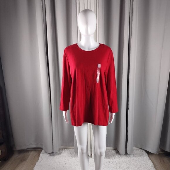 Kim Rogers Perfectly Soft Red Crew Neck 100% Cotton T-Shirt Size XL (NWT) - Picture 1 of 12